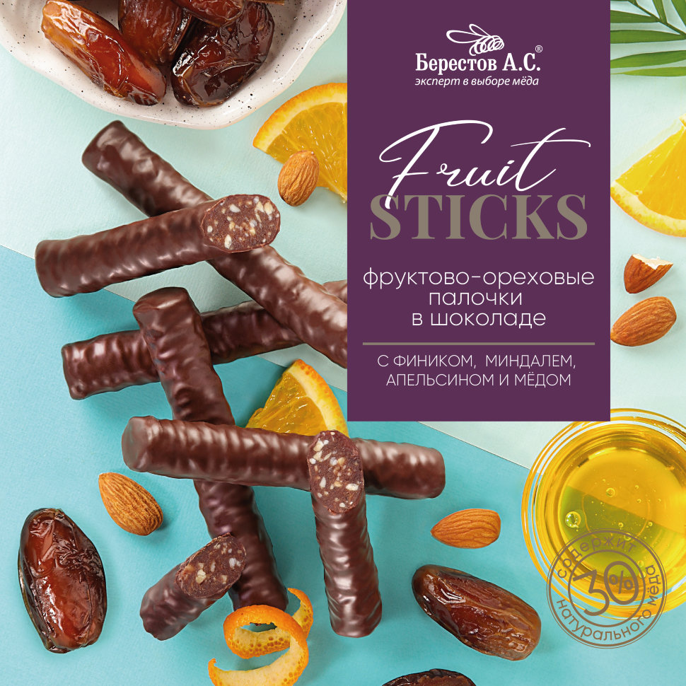  Берестов Fruit Stiсks с фиником, миндалём, апельсином и мёдом, 175г   в Первоуральске