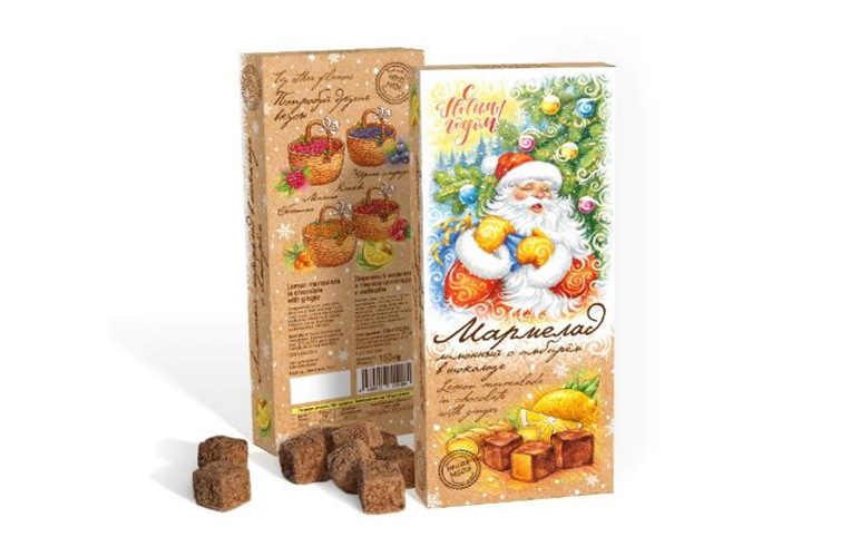  Сладарт(11443) Мармелад НОВОГОДНИЙ Лимонный с имбирём в тёмном шоколаде, 150г    в Первоуральске
