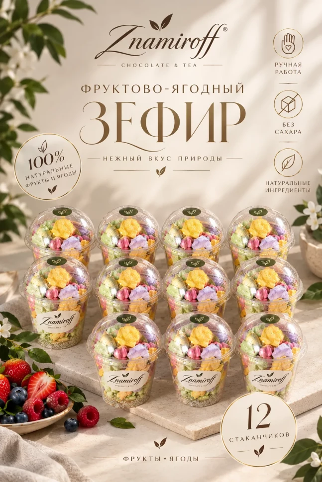  Зефир в стаканчиках без сахара(коробка 12шт по 100гр) в Первоуральске