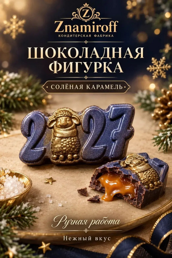 №1 Шоколад фигурный "Год 2027" молочный шоколад с начинкой солёная карамель(блок 5шт по 70г) в Первоуральске