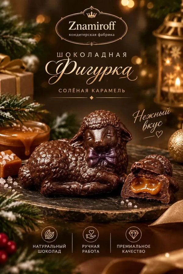 №1 Шоколад фигурный "Овечка спящая" молочный шоколад с начинкой солёная карамель(блок 5шт по 70г) в Первоуральске