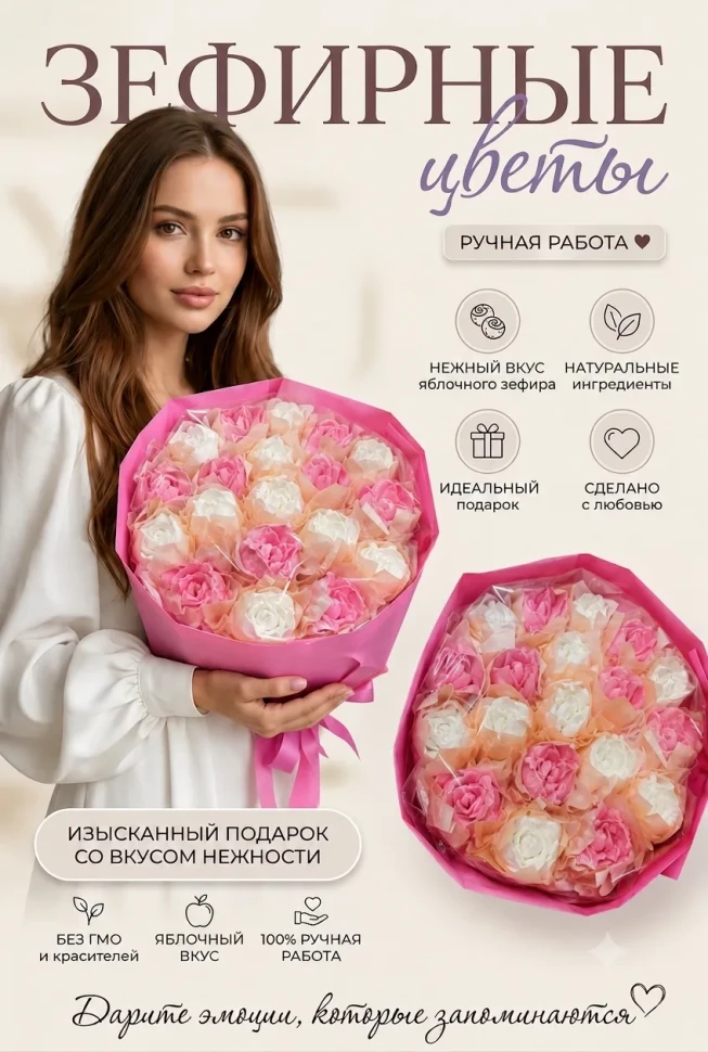  Букет Зефирный Размер XL бело-розовый,350г в Первоуральске